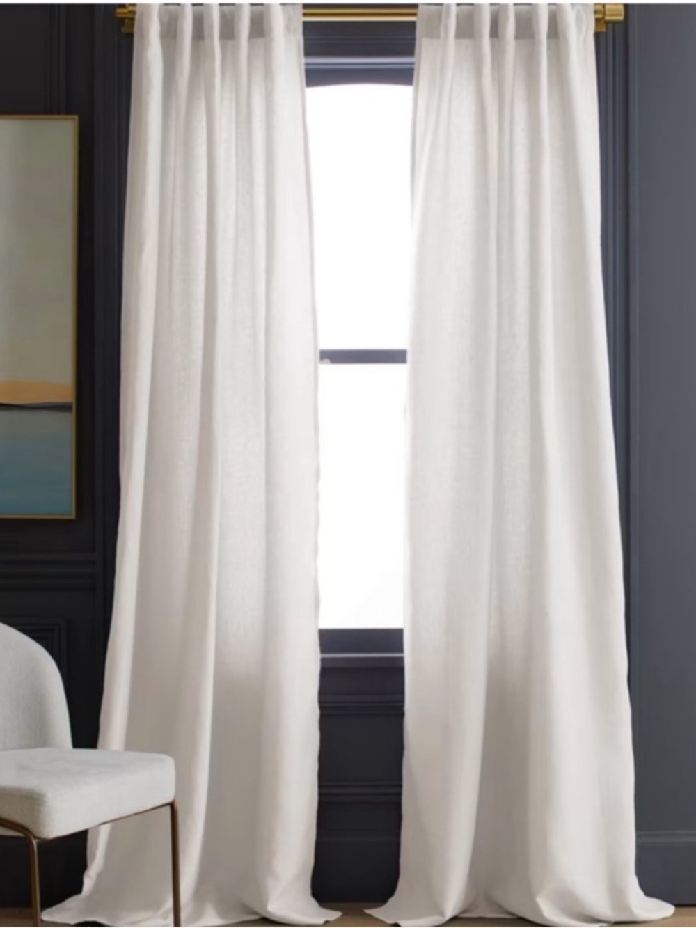 NWT QUINCE Set Of 2 48x108 European Linen Curtains Light Filtering Cream 8310